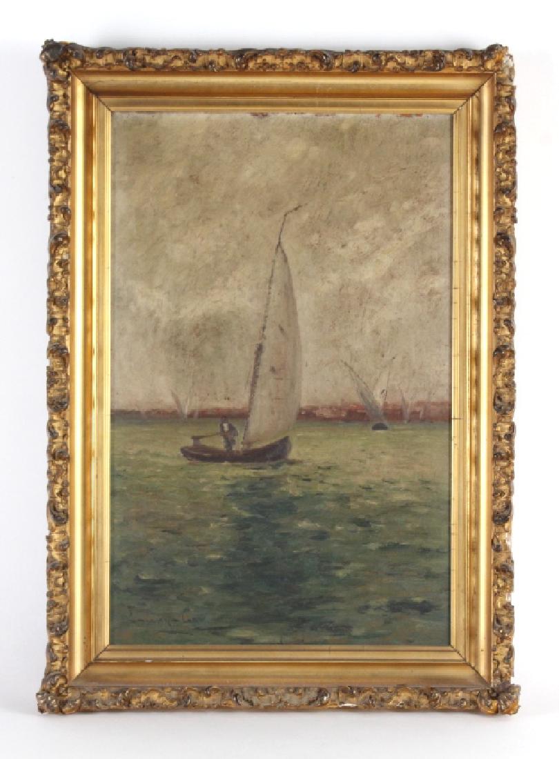 Signed EDWARD GAY Coastal Sailboat Oil Painting (1 of 7)