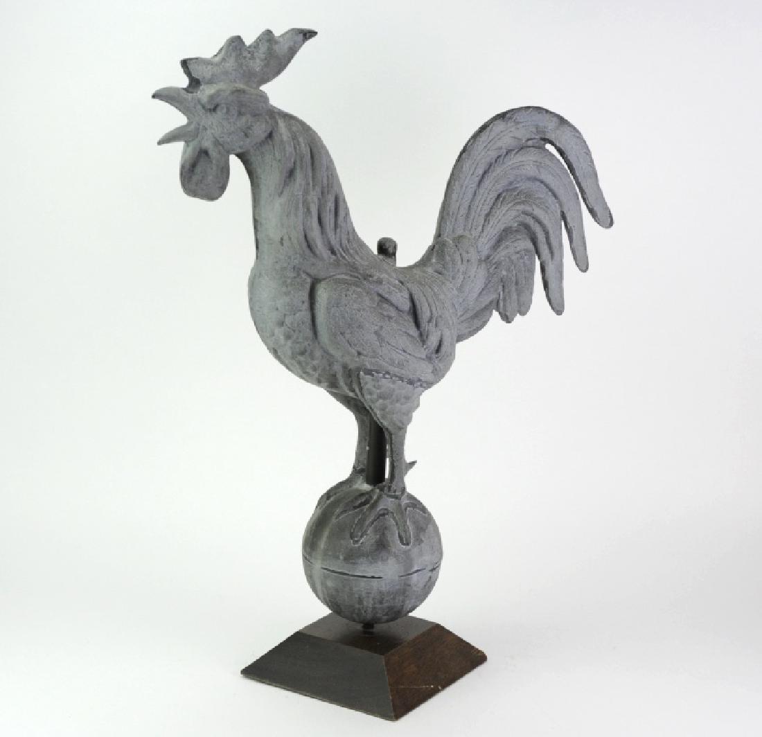 Antique Zinc Rooster On Orb Weathervane Sculpture (1 of 8)
