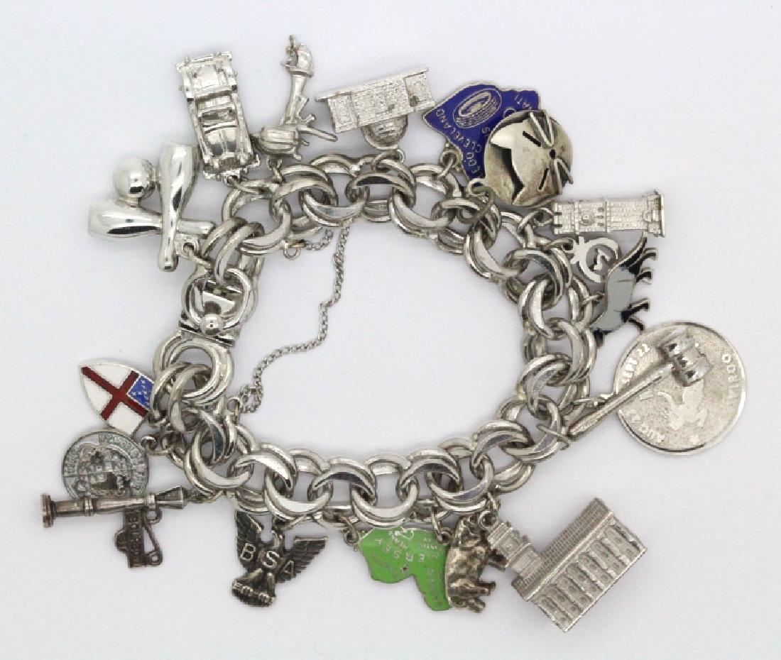Sterling Silver Bracelet w/ 18 World Travel Charms (1 of 8)