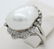 Signed KF 18k White Gold Diamond & Pearl Ring 6.5