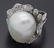 Signed KF 18k White Gold Diamond & Pearl Ring 6.5 - 7
