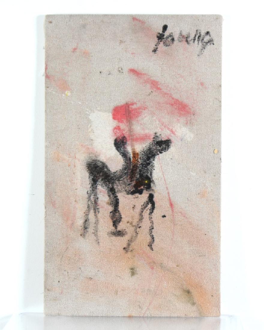 Purvis Young Outsider ZULU Urban Folk Art Painting: Purvis Young (1943-2010 Miami Florida) Original outsider painting on found ceiling tile with canvas overlay. Titled "Zulu Warrior". Circa 1980's. Signed upper right. From a private South Florida colle