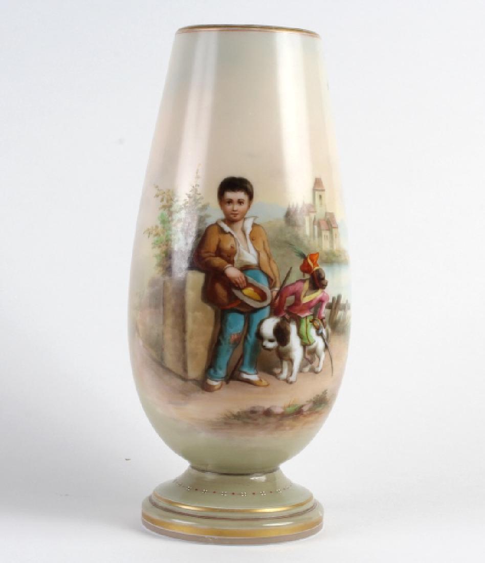 Josef Ahne Milk Glass Vase Boy w/ Monkey & Dog 11" (1 of 9)