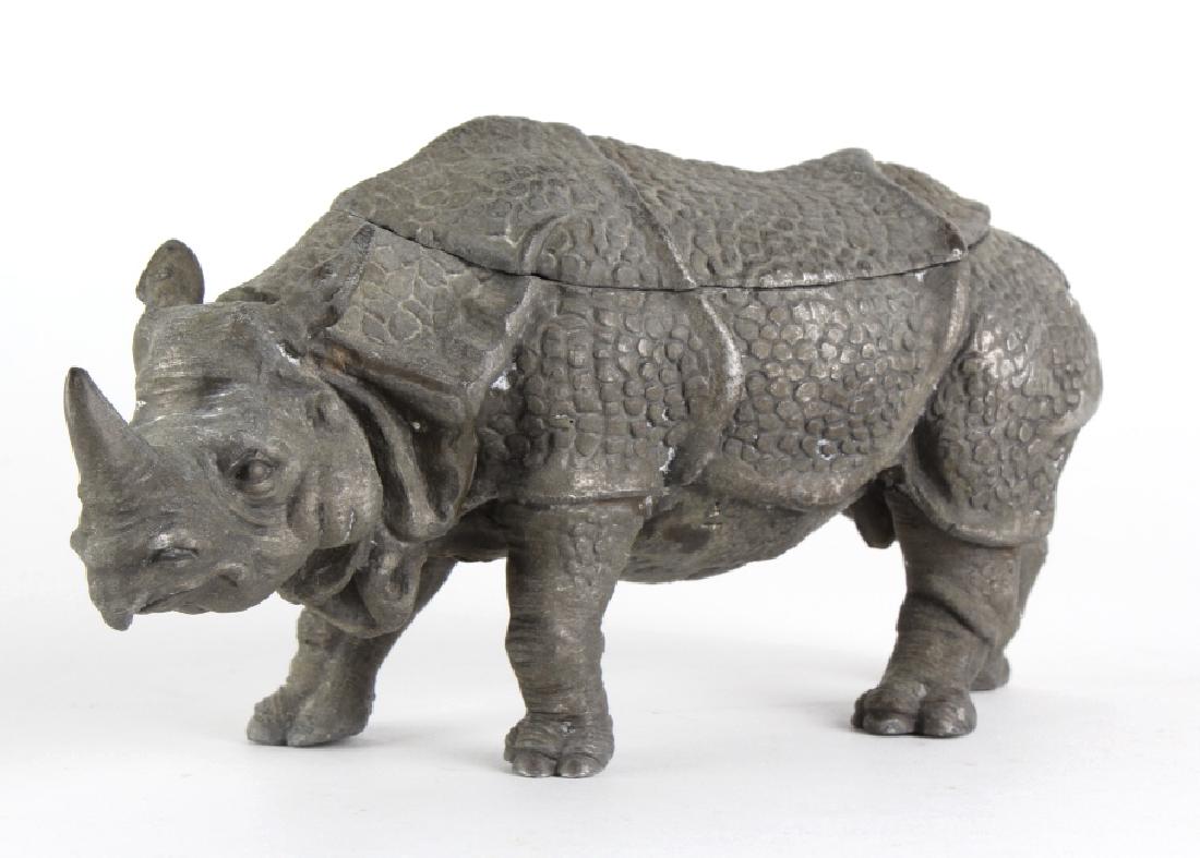 Antique Detailed Figural Rhinoceros Double Inkwell (1 of 6)