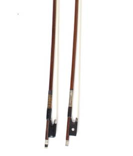 Fine Pair Violin Bows M. Winterling & Voirin Model: M. Winterling features nickel silver mounts with mother of pearl and ebony frog. Octagonal shaft. Marked M. Winterling. Measures 29 1/4" Weighs 59 grams. Voirin features silver mounts with mother