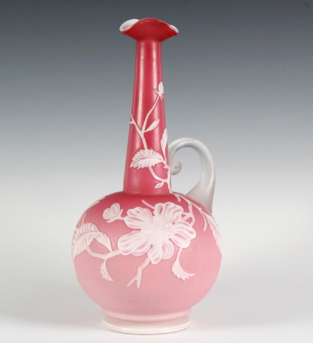 Antique Peachblow Cameo Cut Glass 11" Ewer Vase (1 of 9)