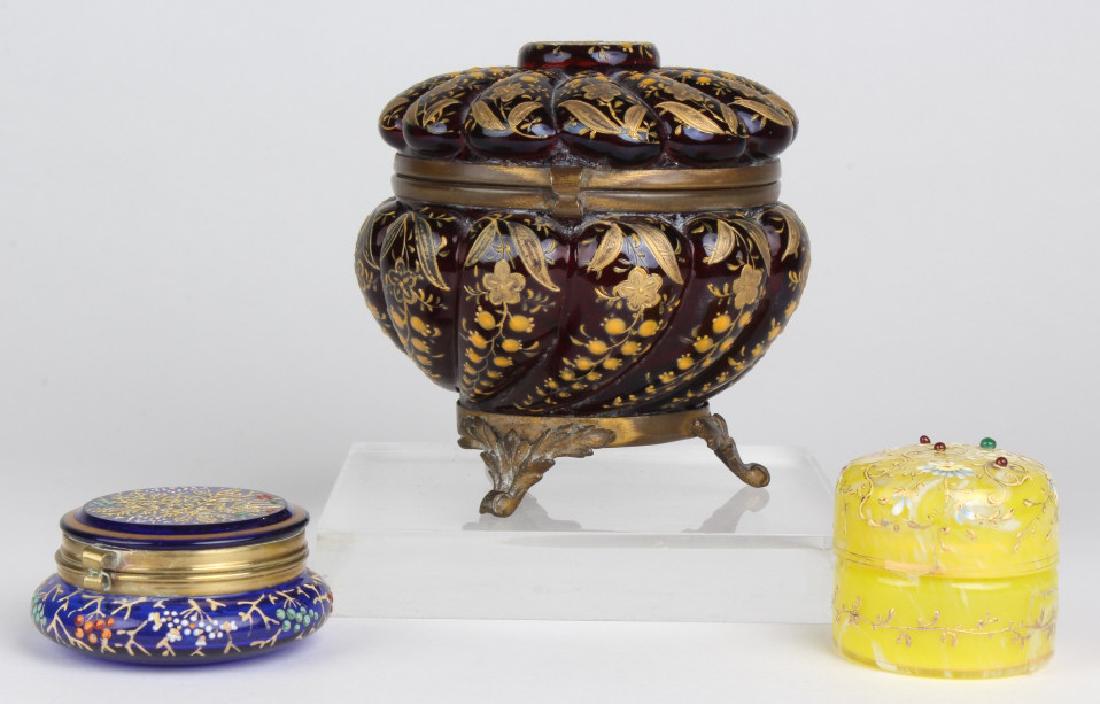 LOT 3 Antique Victorian Enameled Glass Trinket Box (1 of 5)