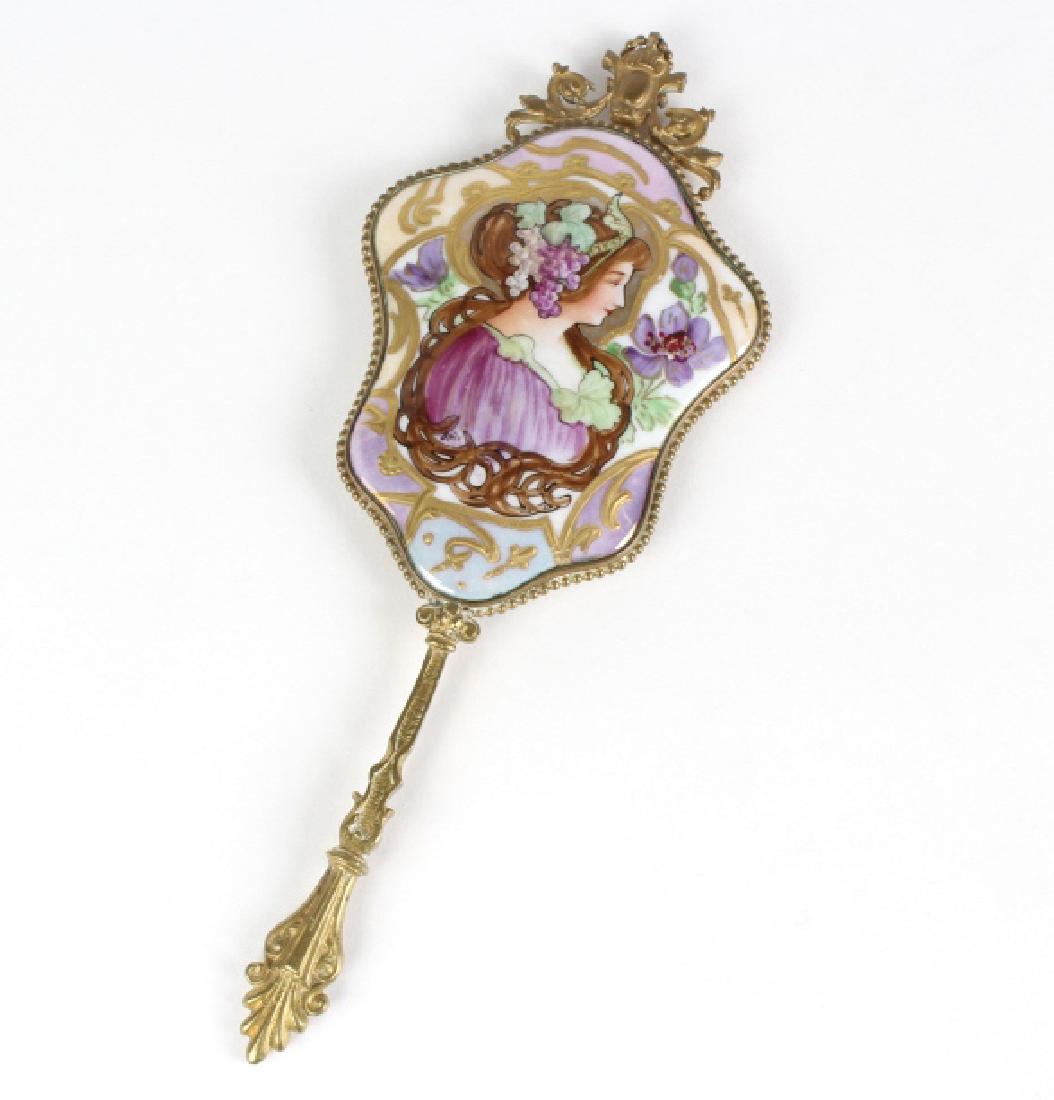 Antique Art Nouveau Porcelain Bronze Vanity Mirror (1 of 6)