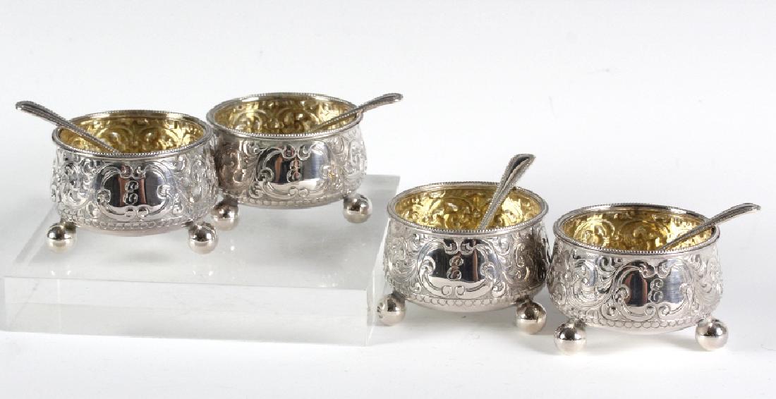 English Sterling Silver Salt Cellars w Spoons SET (1 of 7)