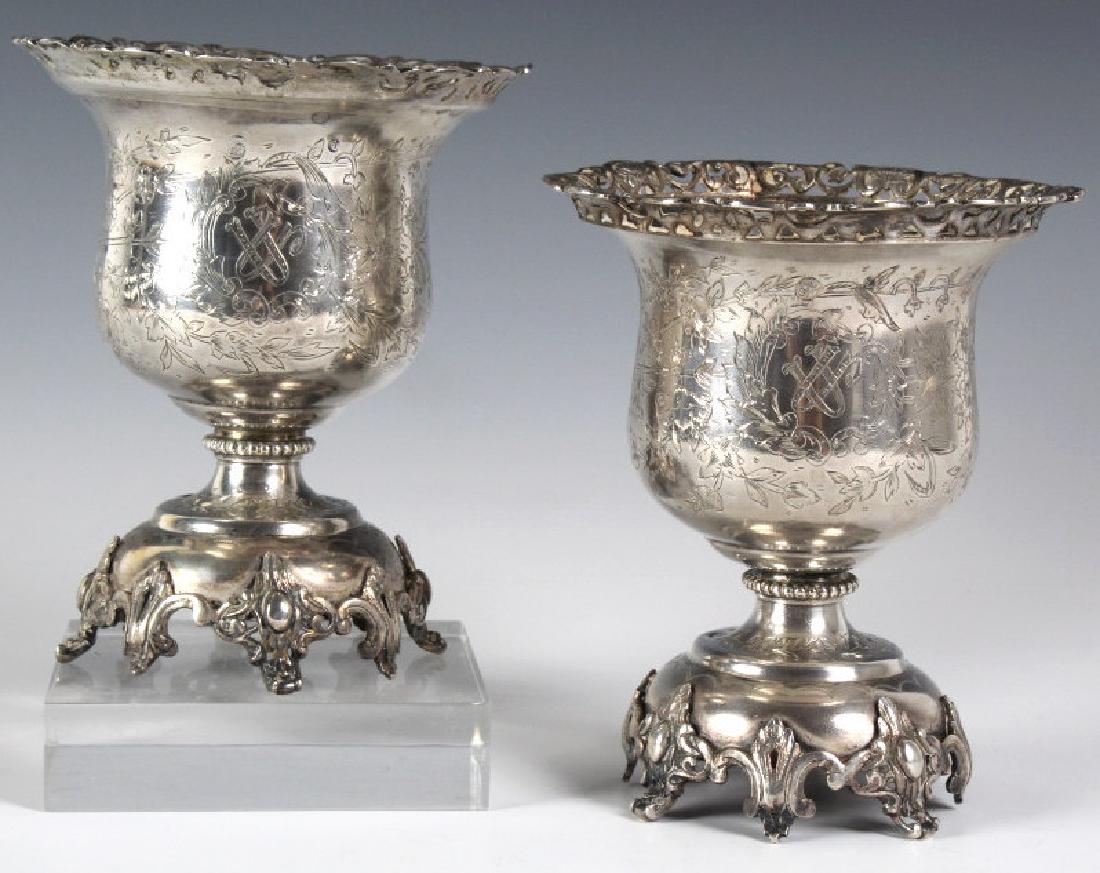 Pr Ottoman Empire Silver Etched Vases w/ Birds (1 of 8)