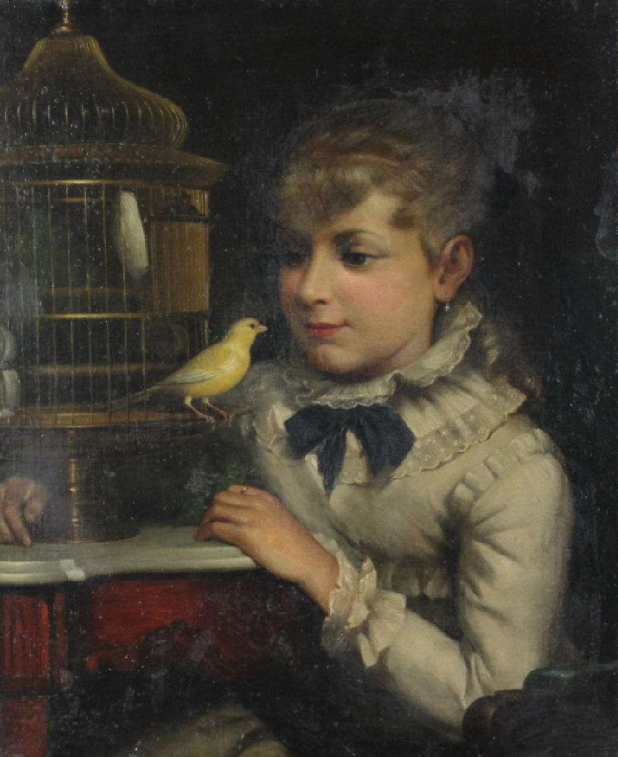 Henry Grant Plumb Girl with Canary Painting LISTED (1 of 5)