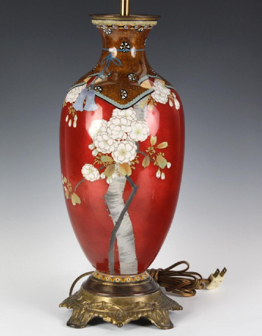 Meiji Period Japanese Cloisonne Mounted Vase Lamp (1 of 9)