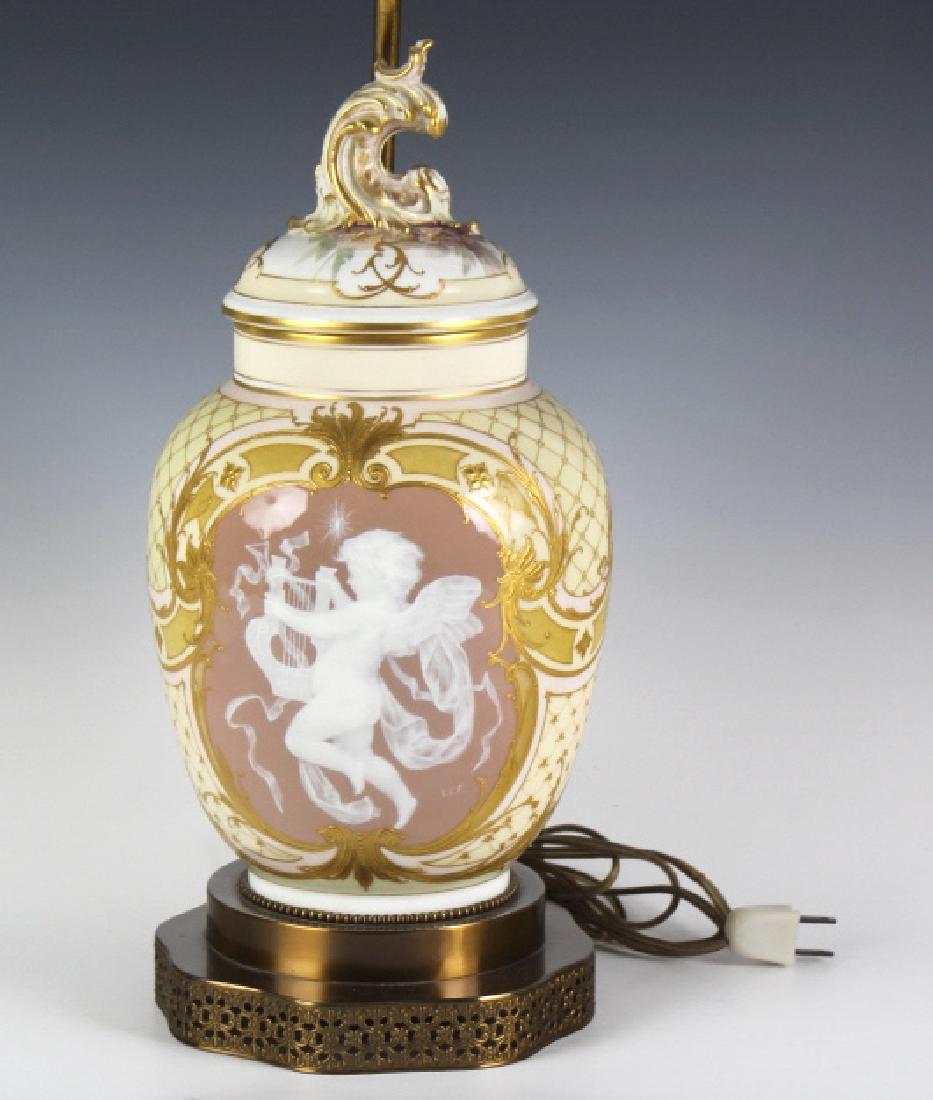 Antique French Pate Sur Pate Cherub Pansy Lamp 20" (1 of 8)