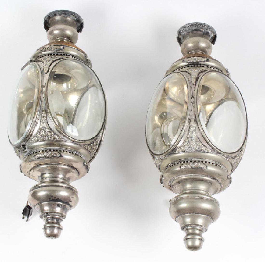 PAIR of Antique Silver Plate Carriage Lamp Sconces (1 of 7)