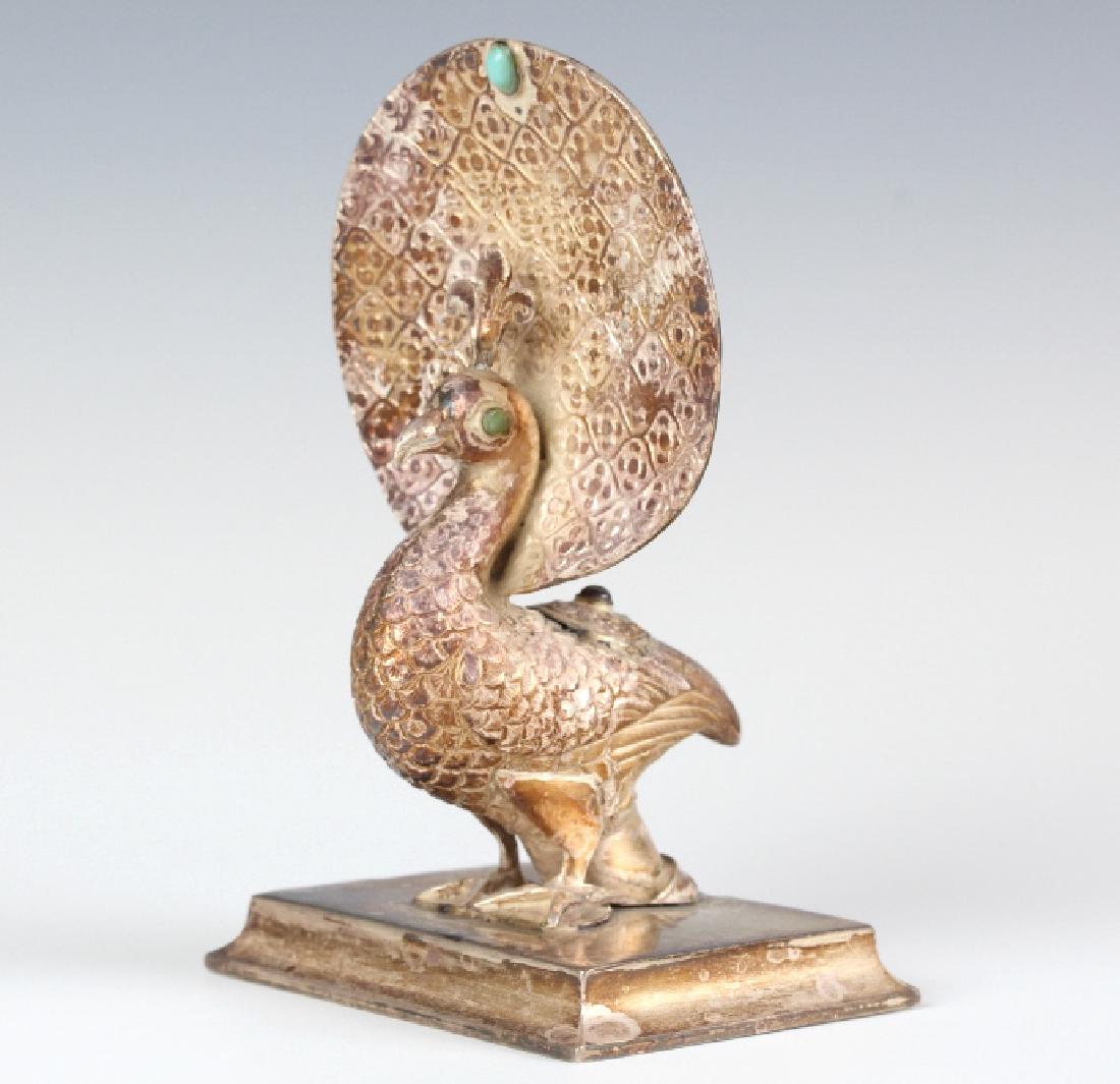 Antique Persian Silver Peacock Statue w Turquoise (1 of 5)
