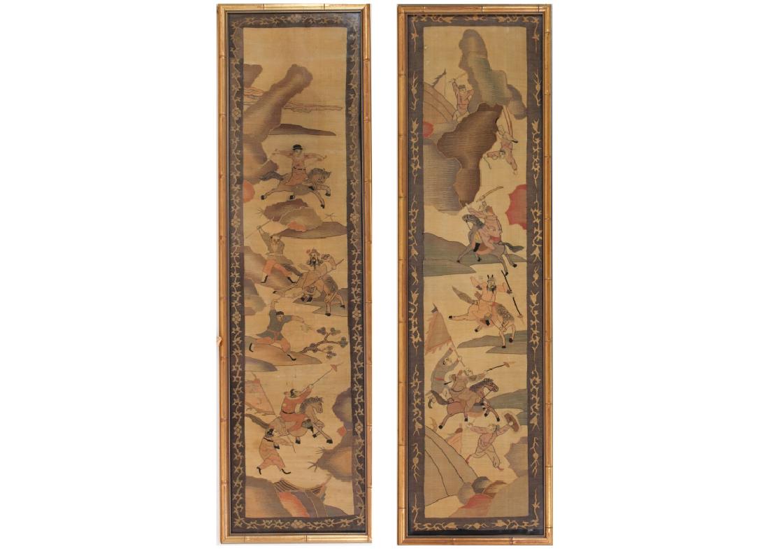 PAIR Antique Chinese Woven Warrior Textile Panels (1 of 9)