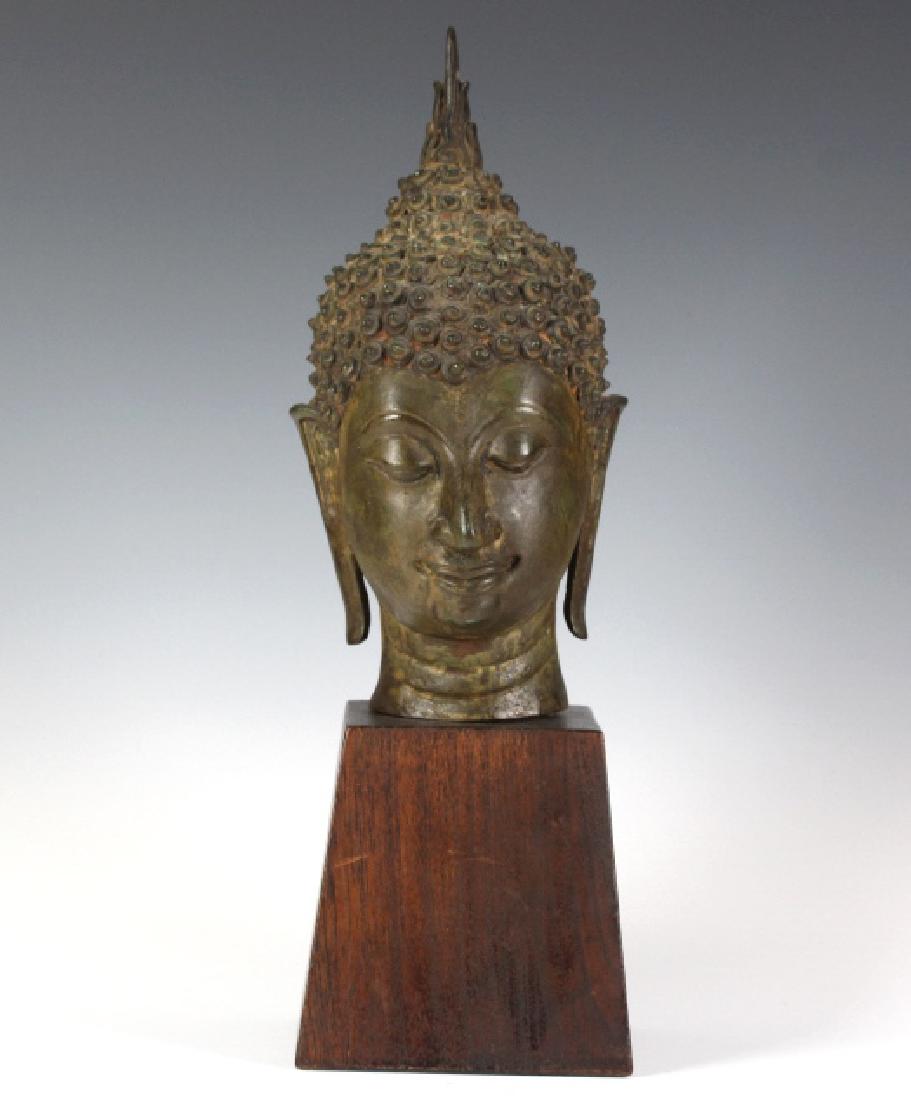 Southeast Asian 9" Cast Bronze Buddha Head Statue (1 of 5)
