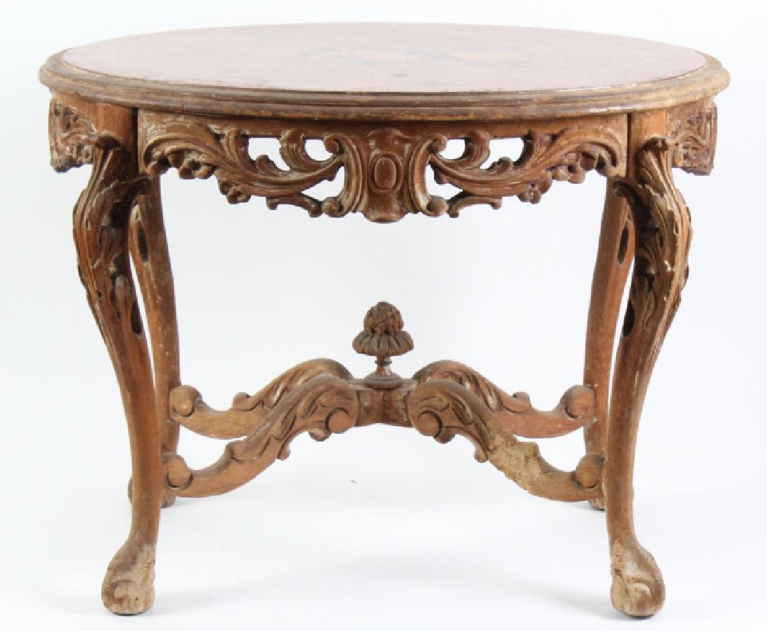 Antique Floral Inlaid Ball Claw Wood End Table (1 of 7)