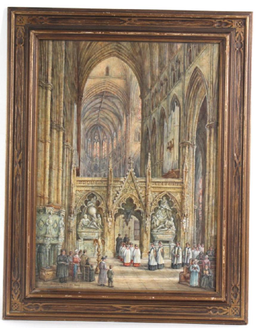19th C Signed SCHAFER Westminster Abbey Watercolor (1 of 9)