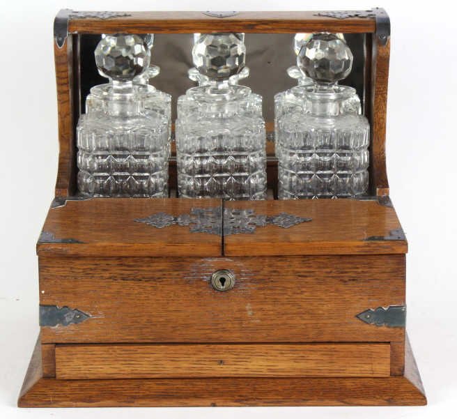 Antique English Oak Liquor Bar Decanter Tantalus (1 of 8)