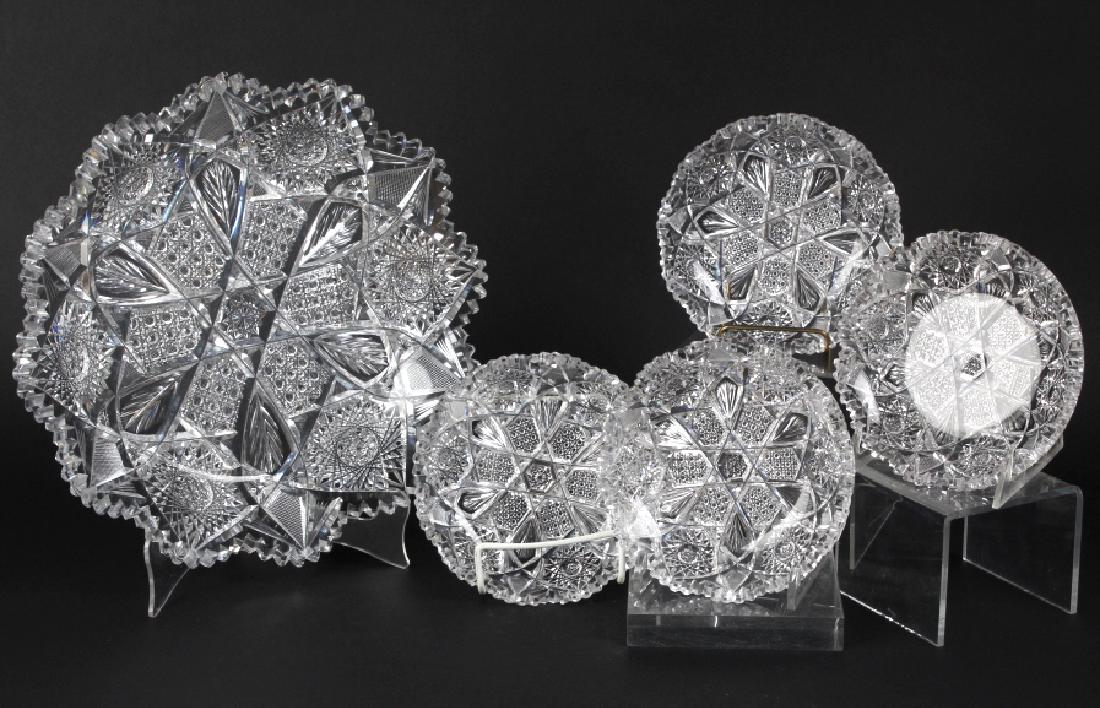 5pc Antique American Brilliant Cut Glass Bowl SET (1 of 6)