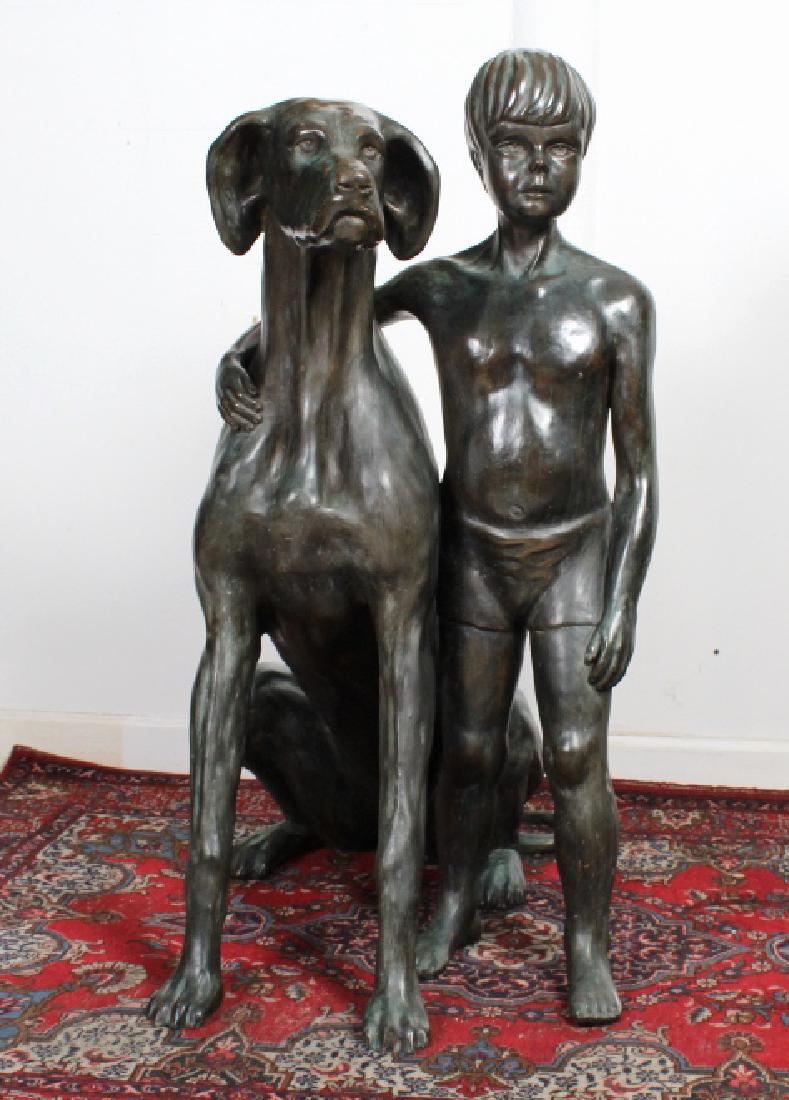 Bronze Garden Decor Sculpture Young Boy w Pet Dog (1 of 11)
