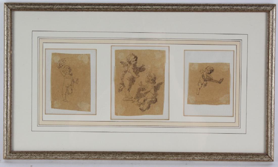 LOT of 5 Antique FRAMED Cherub & Figure Sketches (1 of 4)
