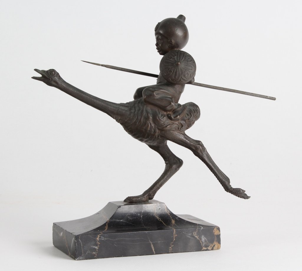 Oriental Bronze Boy Riding Emu Ostrich Sculpture (1 of 8)