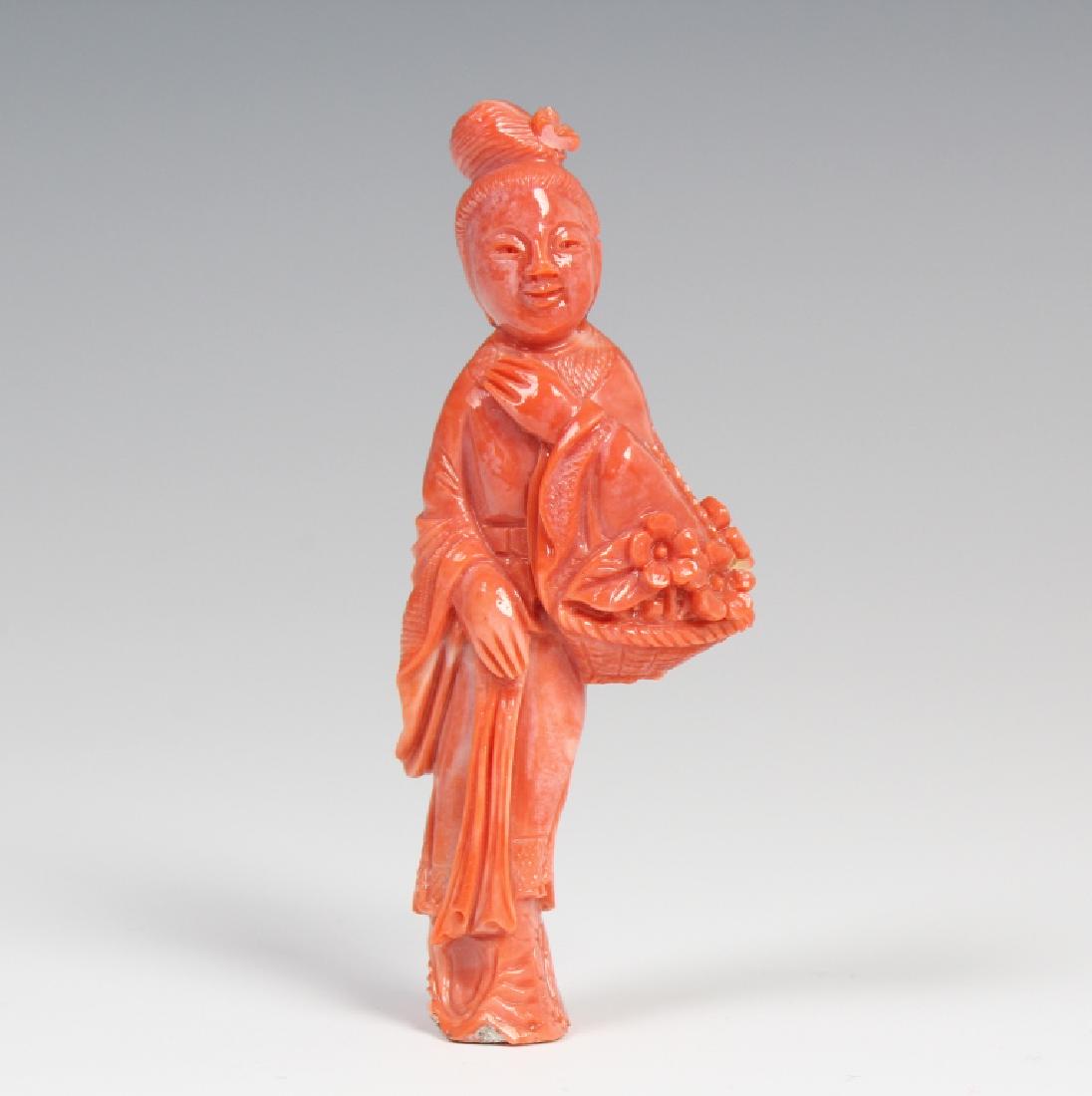 Fine Chinese Carved Natural Deep Red Coral Figure (1 of 6)