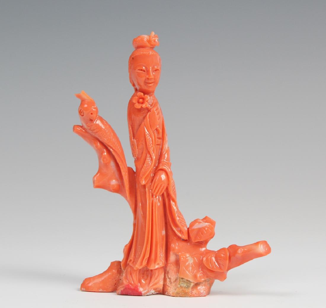 Antique Chinese Carved Natural Red Coral Sculpture (1 of 6)