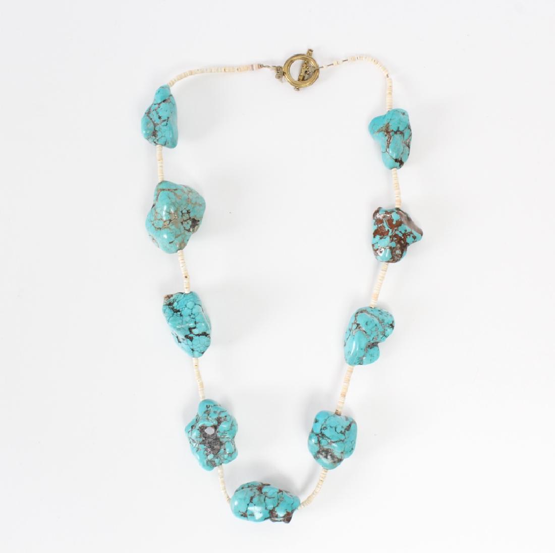 Navajo Indian Turquoise Nugget Shell Necklace 23" (1 of 6)