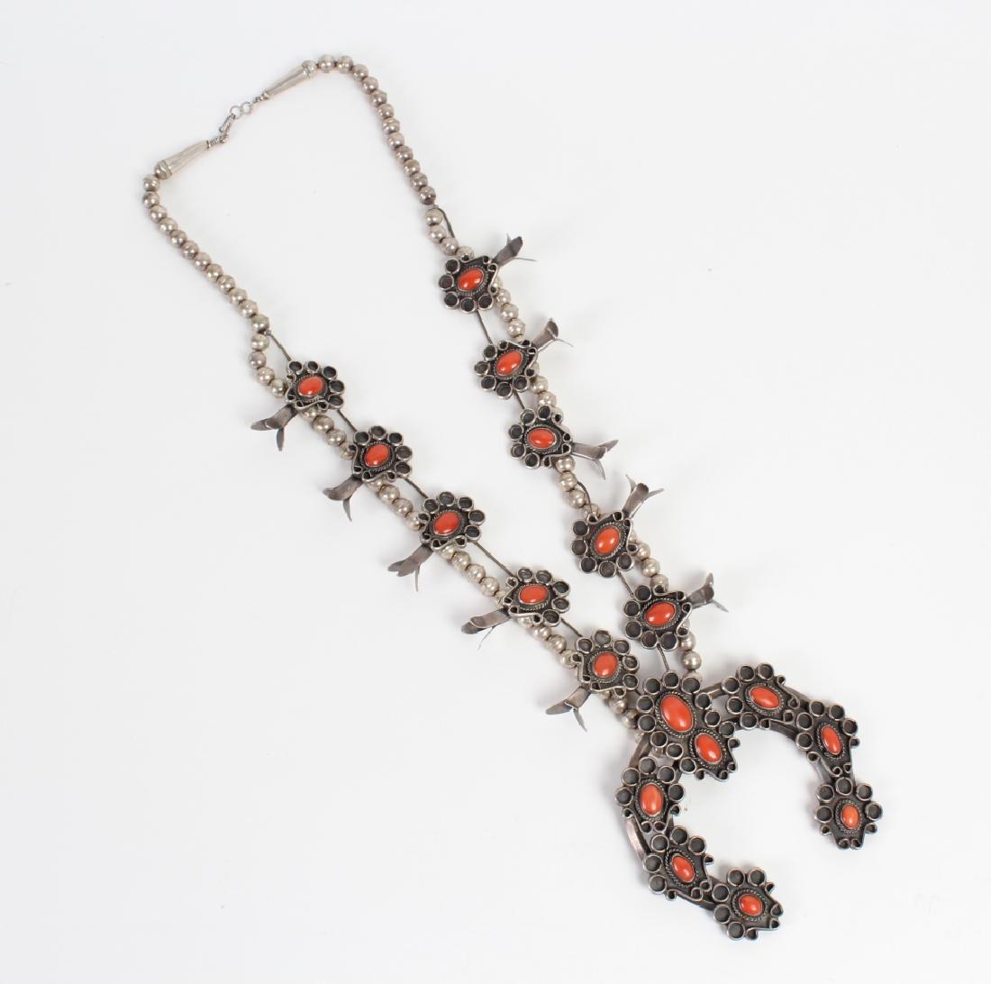 VTG Navajo Silver Coral Squash Blossom Necklace (1 of 7)