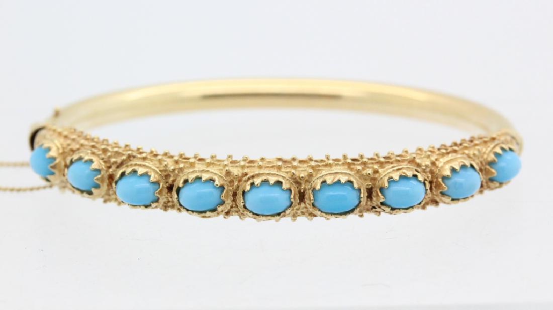 Victorian Turquois Glass 14k Bangle Bracelet 18.4g (1 of 6)