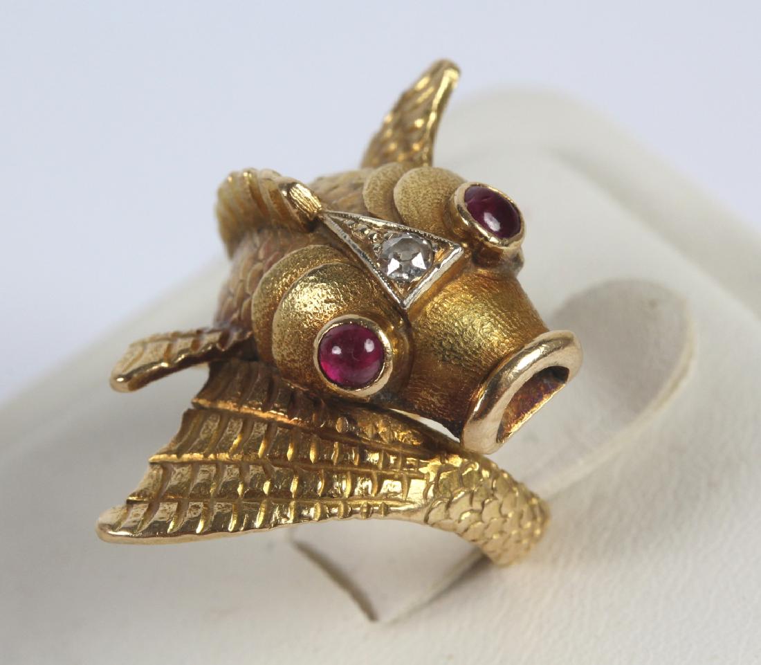 FINE 18K Gold Diamond & Ruby Carp Fish Ring 12.6gr (1 of 8)