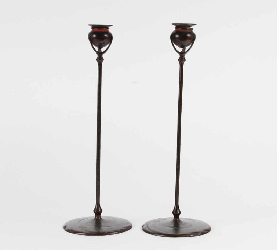 PAIR Signed Tiffany Studios Bronze Candlesticks (1 of 6)