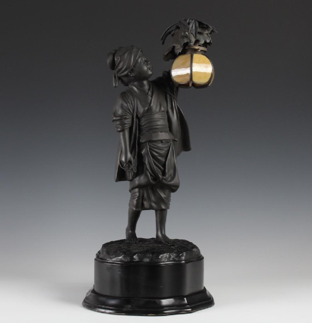 Antique Meiji Period Japanese Figural Bronze Lamp (1 of 7)