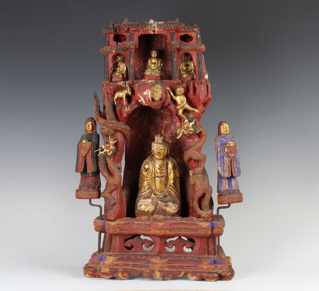 Antique Chinese Seated Buddha Carved Wood Shrine (1 of 7)