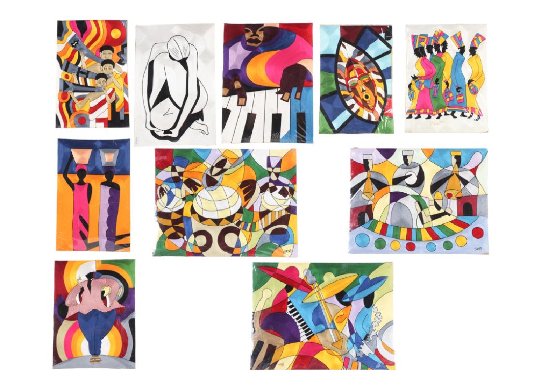 LOT 10 African Silk Thread Art On Board Pictures (1 of 9)