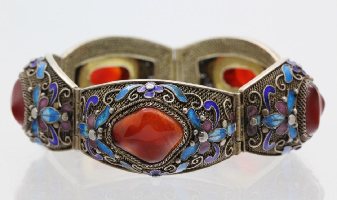 Sliver Chinese Wire Filigree Enamel Stone Bracelet (1 of 7)