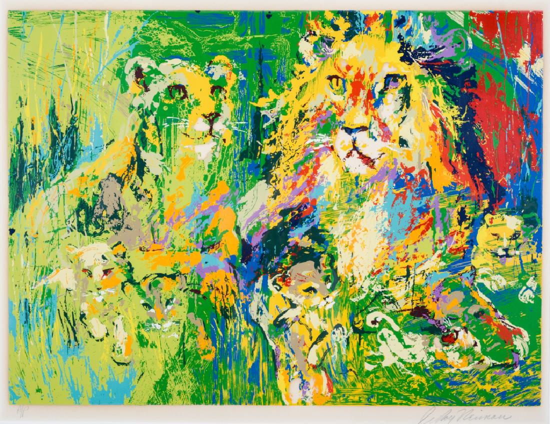 Hand Signed Leroy Neiman A/P LION FAMILY Serigraph (1 of 8)