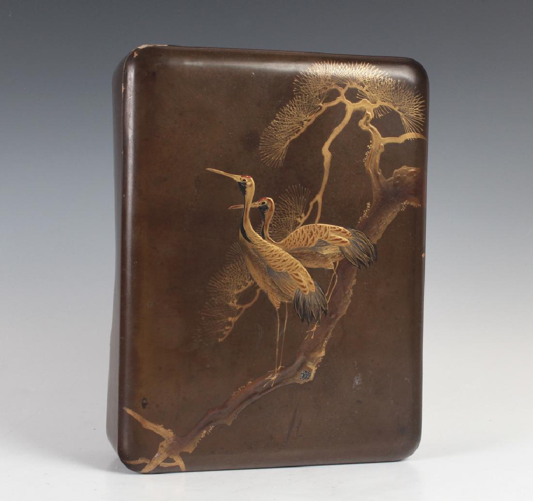 Meiji Period Japanese Lacquer & Wood Box w Cranes (1 of 7)