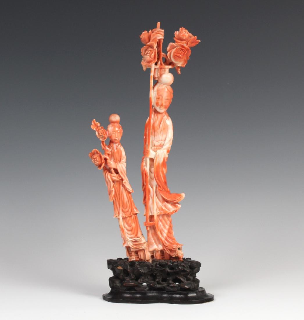 14" Chinese Carved Red Branch Coral Figural Group (1 of 10)