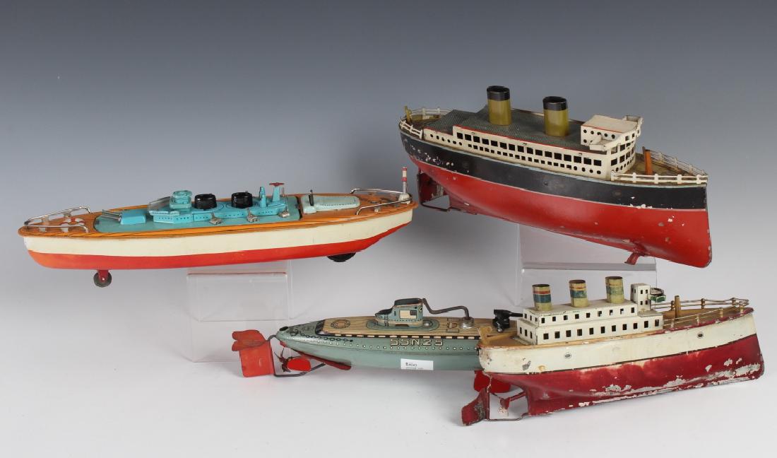 LOT 4 VTG Tin Litho Windup Boat Ship Submarine TOY (1 of 4)