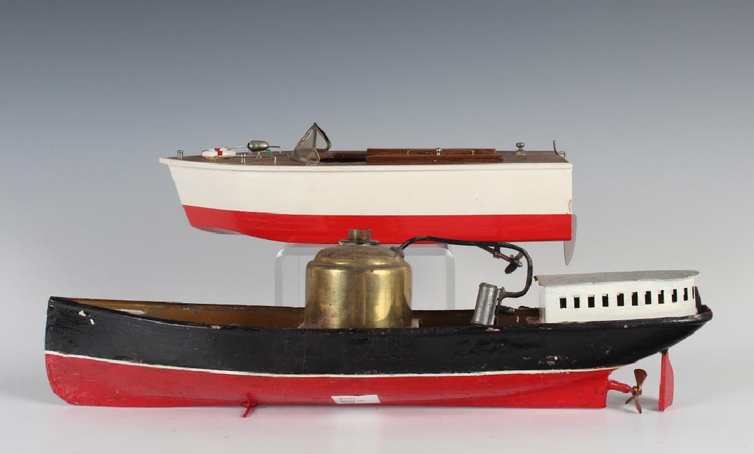 PAIR Vintage Metal Wood Steam Ship Motor Boat TOY