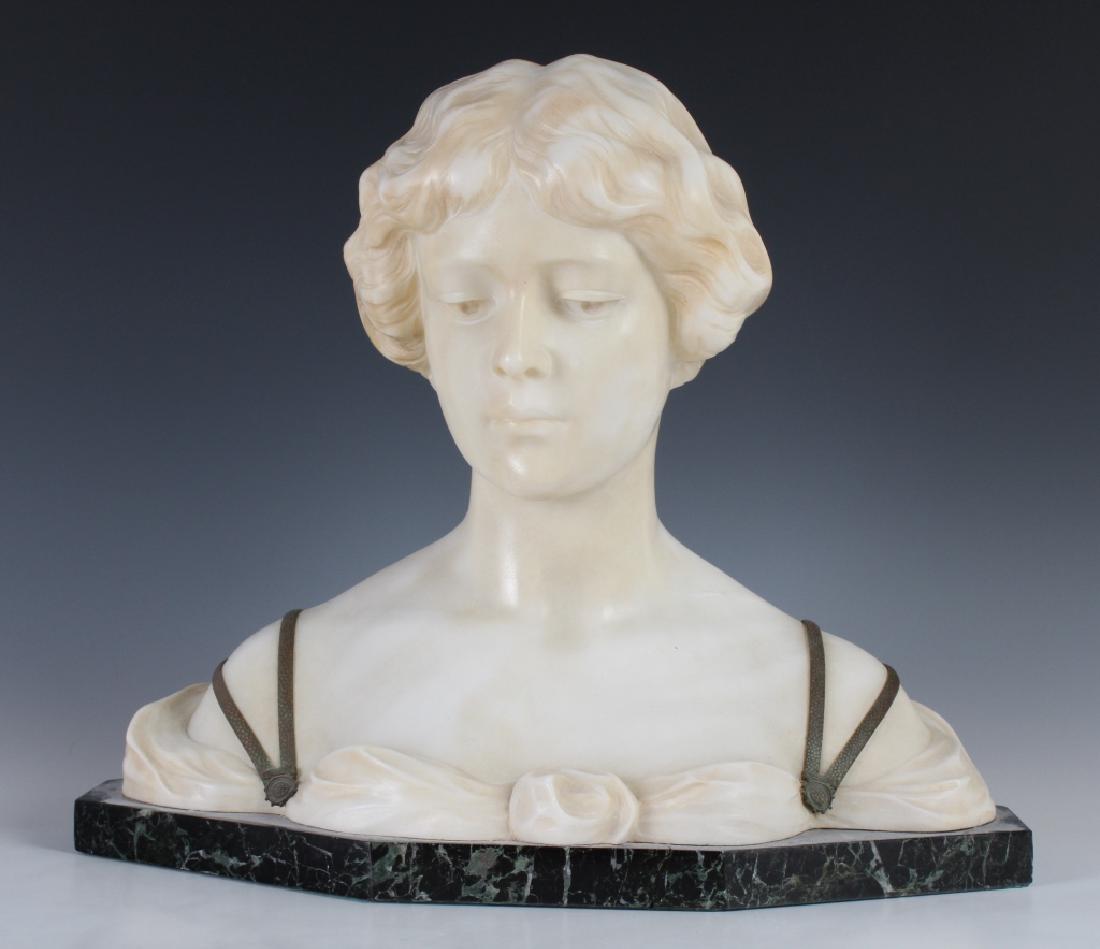 ART DECO Alabaster, Bronze Young Woman Bust 18" (1 of 7)