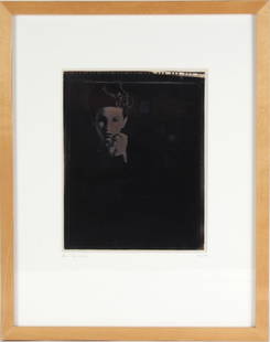 Chaz Meissner Silver Gelatin Art Photo Photograph: Chaz Meissner (20th Century) American photographer. Silver gelatin black white photograph. Art print was made from a Polaroid print. Artwork depicts a dark contrast portrait of a women. Housed in a