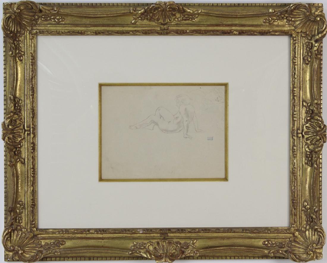 Jules Pascin "Etude de Nu" Female Nude Art Drawing: Jules Pascin (1885-1930) France. Etude de nu stamped 'ATELIER PASCIN' (Lugt 2014b; lower right); stamped 'SUCCESSION PASCIN LE COMMISSAIRE PRISEUR' (Lugt 2014c; on reverse) Original pencil on paper 9