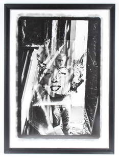 William Kennedy Andy Warhol & Marilyn Monroe Art Photo: William John Kennedy (1930-Present) American photographer, New York. Limited edition silver gelatin fiber photograph. Artwork titled: "Warhol Holding Marilyn Monroe Acetate 1". Image depicts Andy Warh