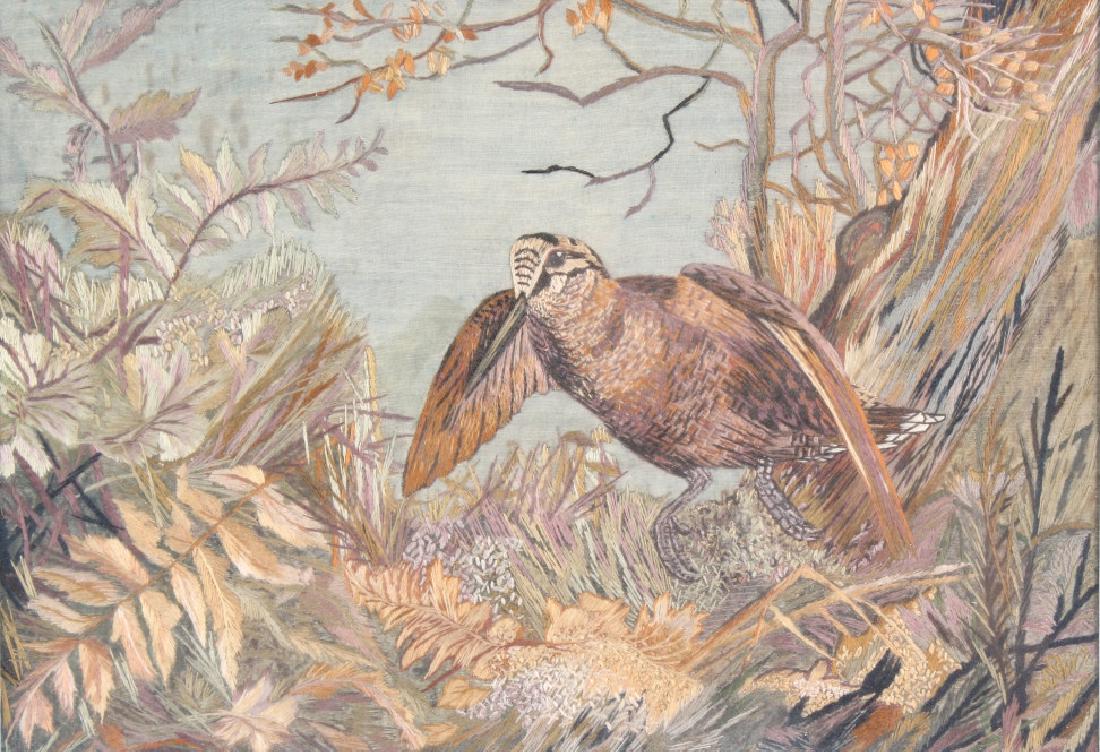 Antique Hand Sewn Needlepoint Snipe Bird Picture (1 of 4)