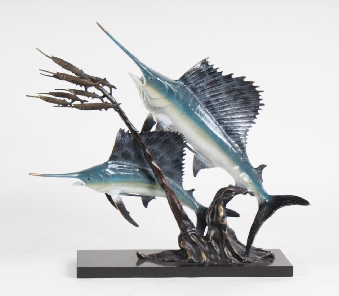 American Bronze Sailfish & Ballyhoo Fish Sculpture